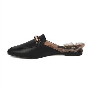 Quips black fur trim mules